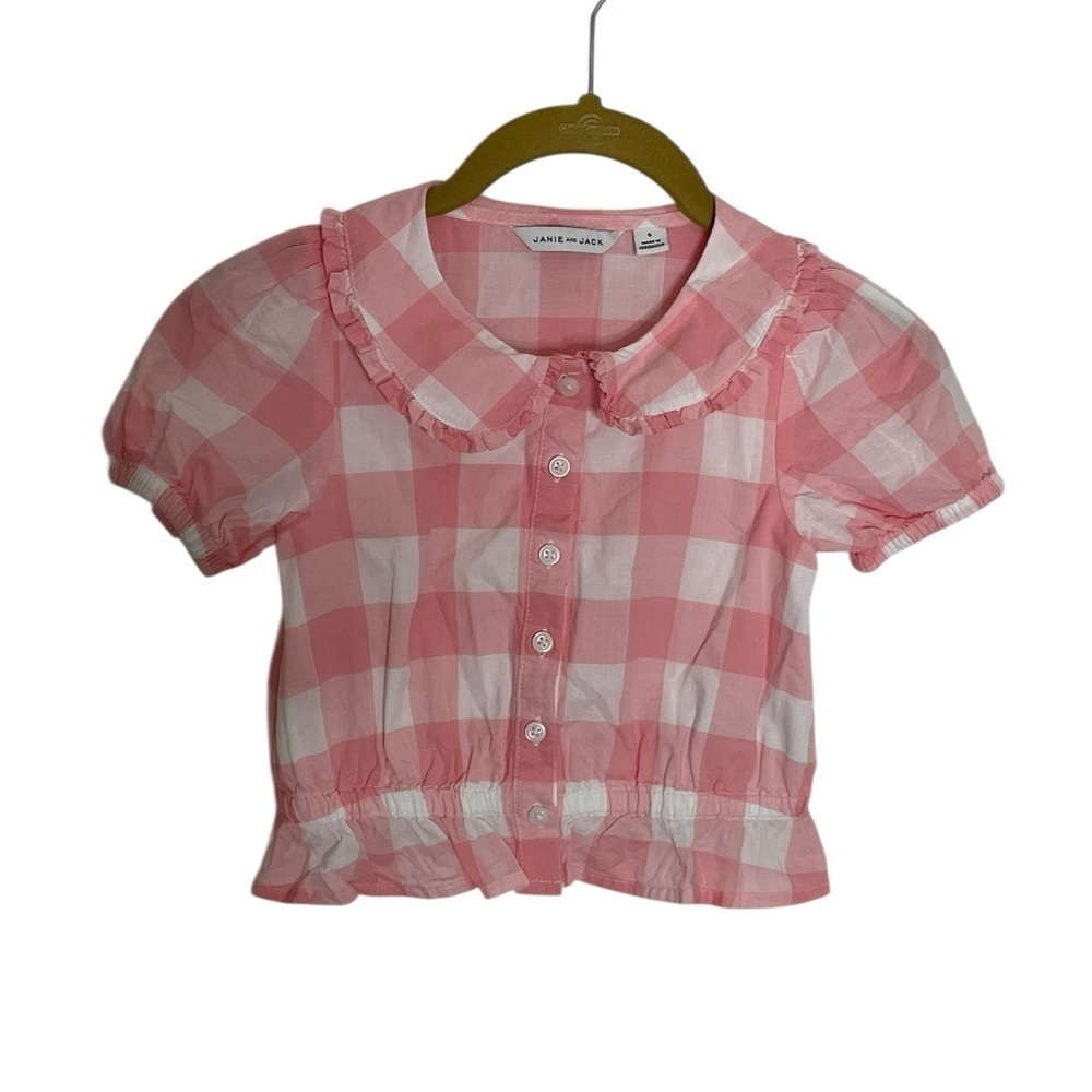 Janie and Jack Pink and White Checkered Button Down Shirt